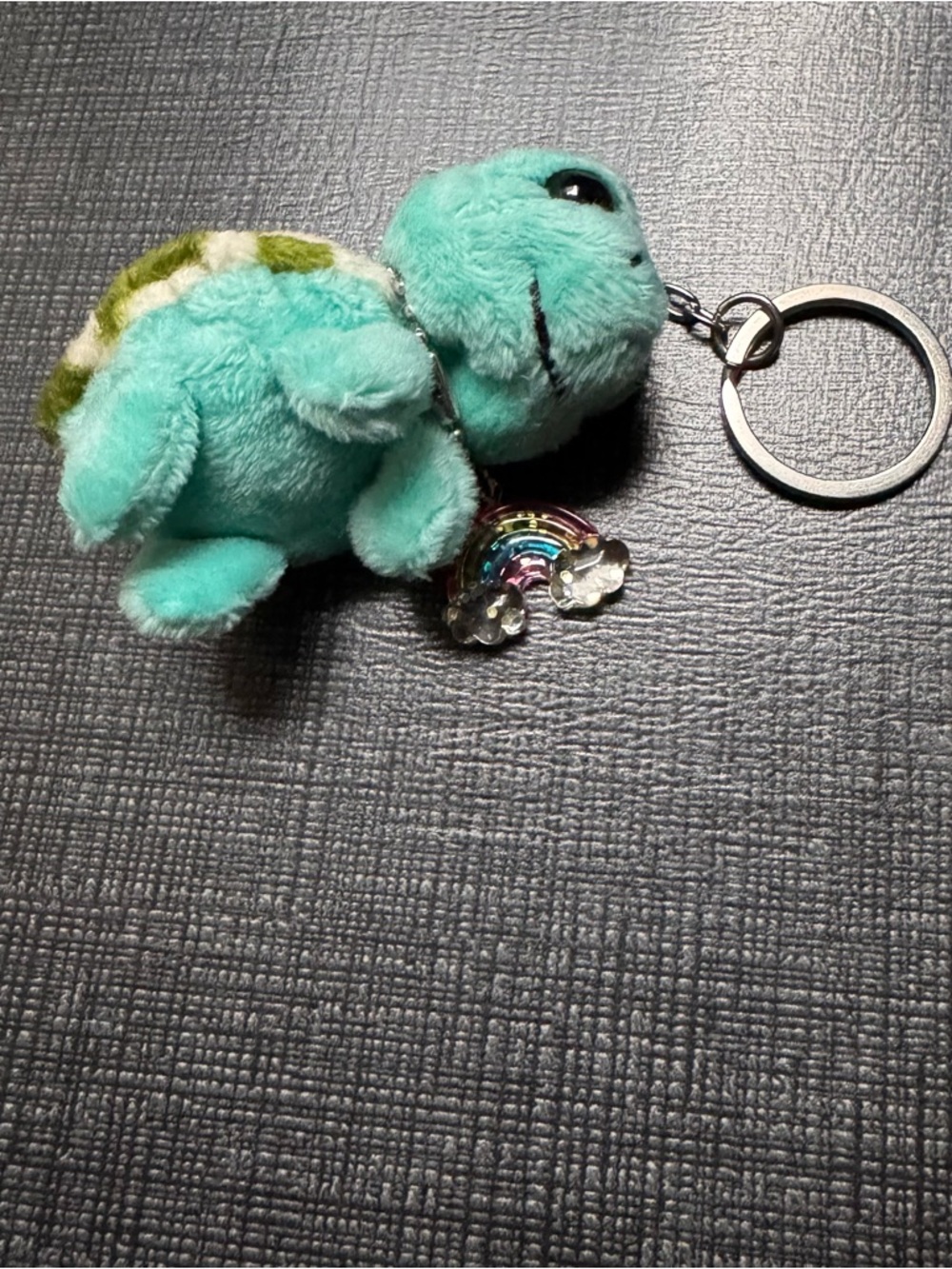 Plush Turtle Keychain - Aqua with Rainbow Charm